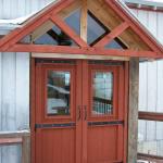 White oak entry pair, barn red stain, hybrid style.  Hardware by Durand's Forge. Two Goats Brewing - Hector, NY